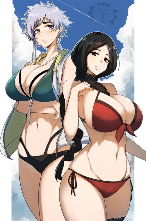 Rule 34 2girls Beach Bikini Black Hair Bleach Bleach Brave Souls Braided Hair Breasts Fat