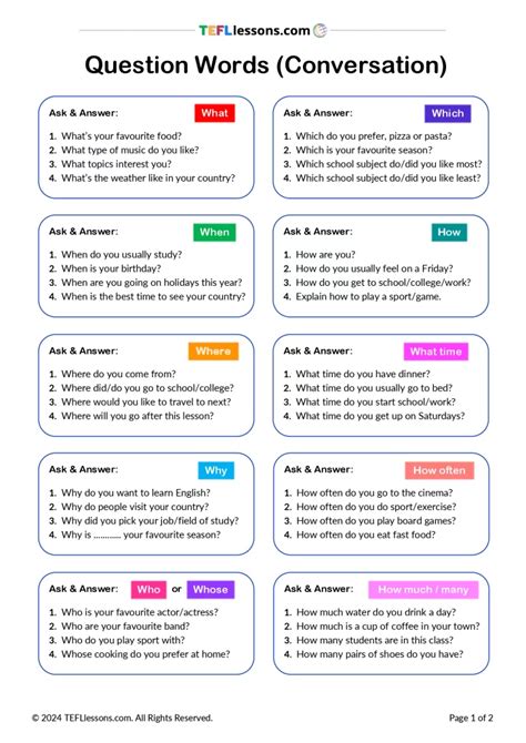 Question Words Conversation TEFL Lessons Tefllessons Free