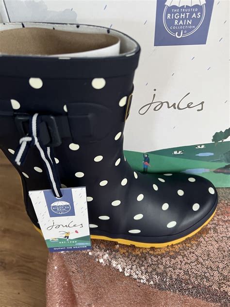 Joules Molly Wellies Womens Welly Boots Mid Calf Uk 5 6 7 8 Navy Spot