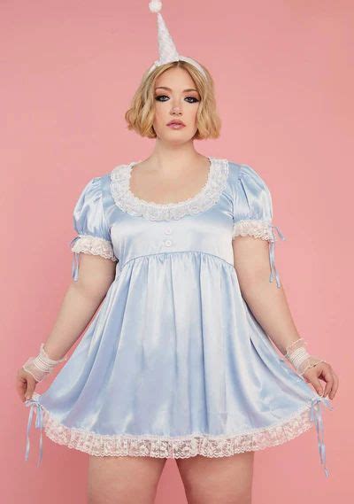 Plus Size Sugar Thrillz Satin Lace Ruffle Babydoll Dress Blue In