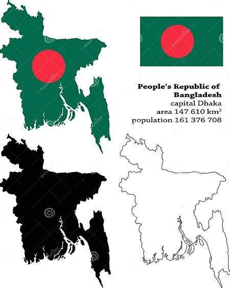 Bangladesh Vector Map Flag Borders Mask Capital Area And