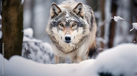 Wolf Facing Camera In Snowy Setting National Geographic Capture Stock