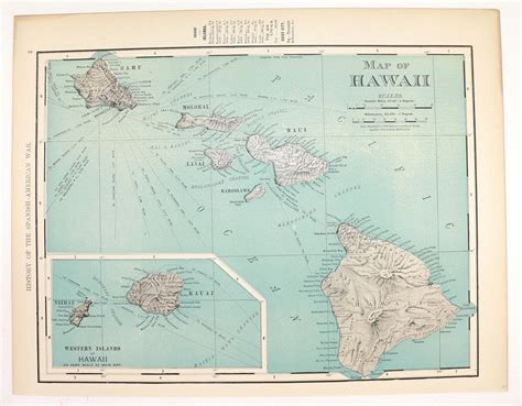 Hawaii Hawaiian Islands Antique 1898 Map