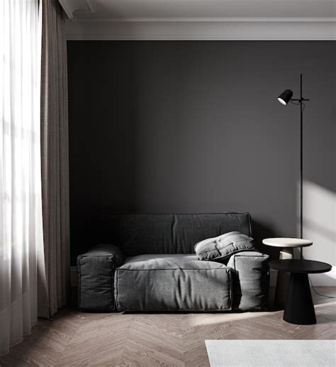 Premium Photo Luxury Dark Living Room Interior With Gray Sofa Mock Up