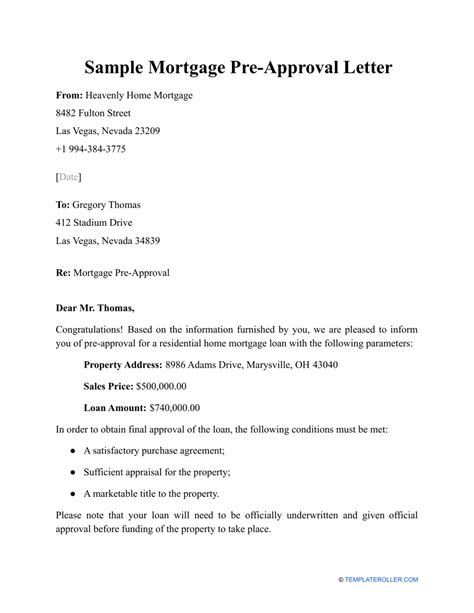 Sample Mortgage Pre-approval Letter - Fill Out, Sign Online and Download PDF | Templateroller