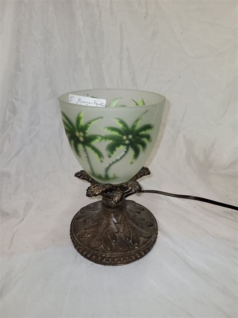 Vintage bronzed palm lamp with glass palm tree shade | Store800