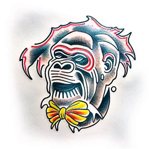 Traditional Gorilla Head Tattoo Flash