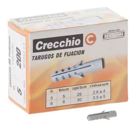 Tarugos De Nylon Crecchio 6 Mm X 100 U Caja Taco Plastico