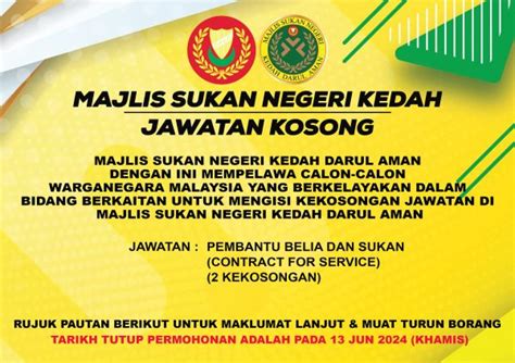 Iklan Jawatan Kosong Majlis Sukan Negeri Kedah • Portal Kerja Kosong