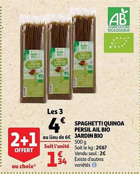 Promo Spaghetti Quinoa Persil Ail Bio Jardin Bio Offert Au Choix