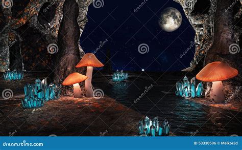 Glowing Mushrooms Silhouette Vector At Night Forest Royalty Free Stock