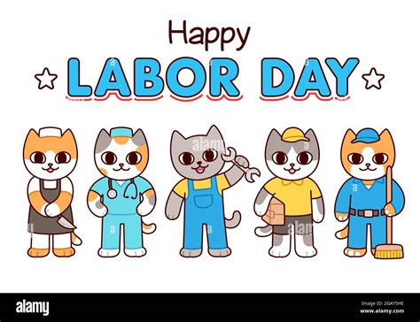 Happy Labor Day, cute kawaii cats of different professions. Funny ...