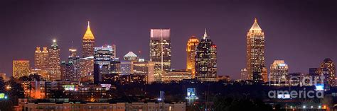 Atlanta Skyline At Night Downtown Midtown Color Panorama Photograph By