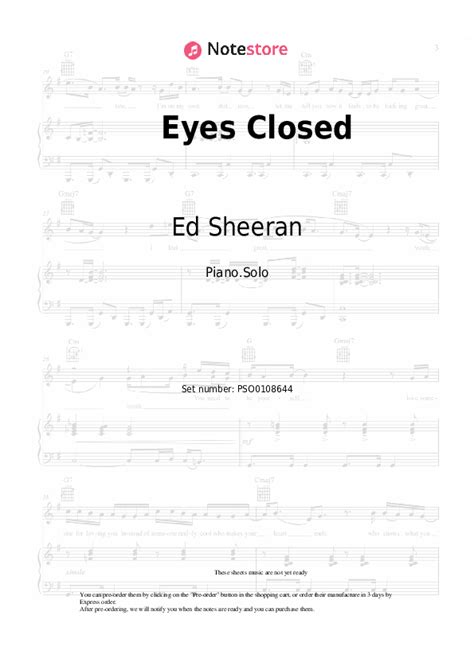 Eyes Closed Piano Sheet Music Ed Sheeran In Note Pianosolo