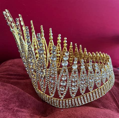 Queen Of The 7 Seas Rhinestone Beauty Pageant Full Gold Crown