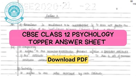 Cbse Topper Answer Sheet Class 12 Psychology Model Answer Paper By Topper Download Pdf