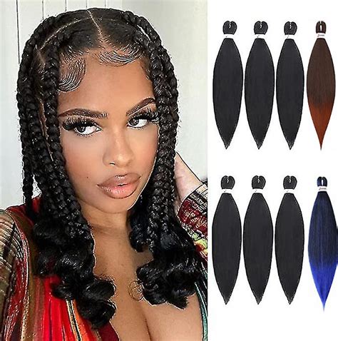 8 Packs Pre Stretched Braiding Hair Extension Texture Hot Water Setting Ez Braids Kanekalon Hair