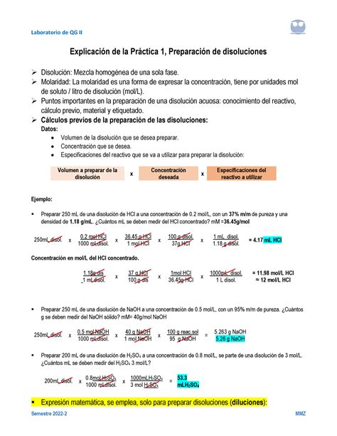 Explicaci N De La Pr Ctica Preparaci N De Disoluciones