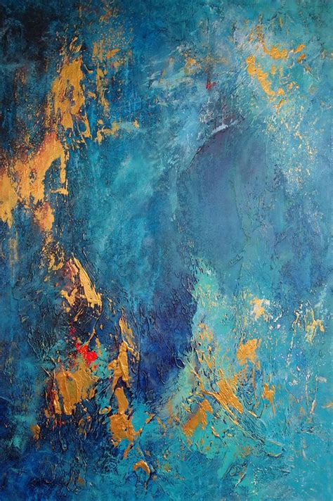 Large modern abstract acrylic art. Abstract blue and gold painting with ...