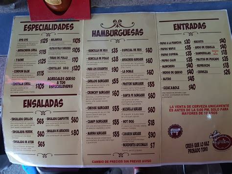 Carta Del Restaurante El Nido Del Los Grillos Ciudad Del M Xico Av