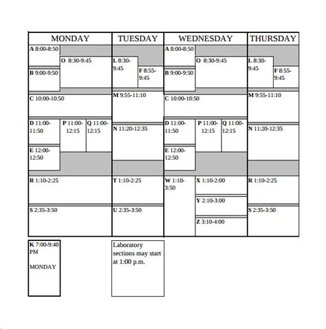 8 College Schedule Samples Sample Templates