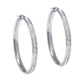 Steel My Heart Stainless Steel White Backing Crystal Hoop Earrings