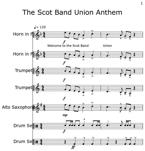 The Scot Band Union Anthem Sheet Music For Horn In F Trumpet Alto