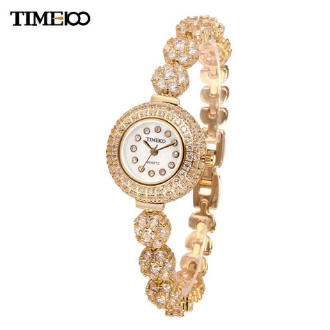 New Time100 Ladies Luxury Short Gold Alloy Strap Waterproof Bracelet Watches Women Diamond