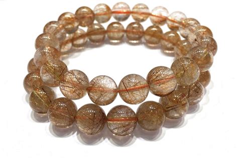 Natural Brown Rutilated Quartz Bracelet Round Bead Energy - Etsy