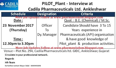 PHARMA WISDOM Cadila Pharmaceuticals Ltd Walk In Interviews On 23