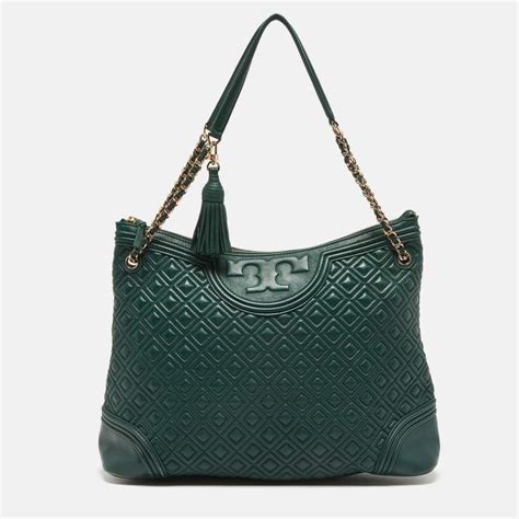 Tory Burch Green Leather Fleming Top Zip Shoulder Bag Tory Burch The Luxury Closet