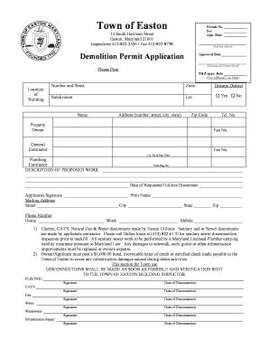 Fillable Online Demolition Permit Application Town Of Easton Fax