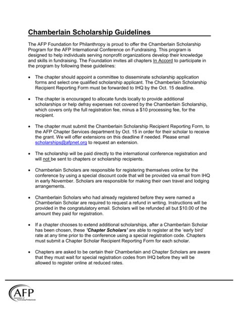 Chamberlain Scholarship Guidelines The Afp Foundation For