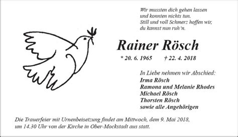 Traueranzeigen von Rainer Rösch vrm trauer de