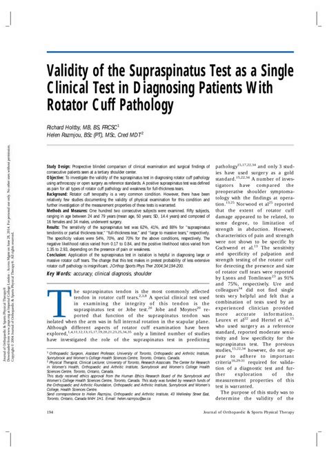 (PDF) Validity of the Supraspinatus Test as a Single Clinical Test in ...