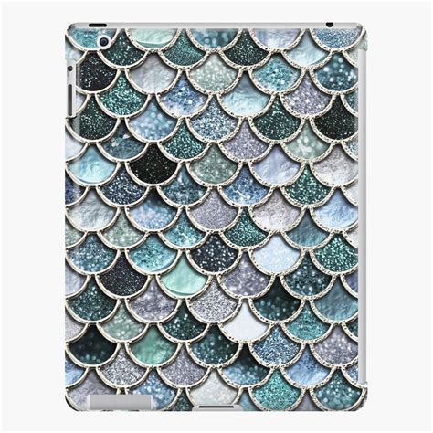 Teal Silver And Green Sparkle Faux Glitter Mermaid Scales Ipad Case