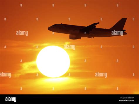 Flying In Orange Sky Stock Photo Alamy