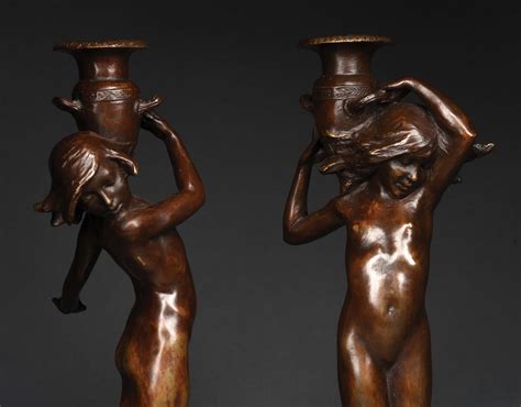 Lot Detail PAIR OF BRONZE ART NOUVEAU CANDLESTICKS