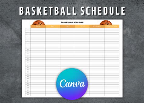 Basketball Schedule Template, Printable Basketball Schedule, Editable ...