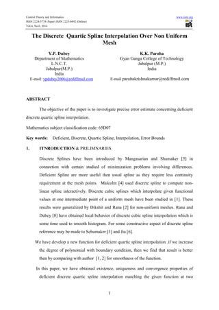 The Discrete Quartic Spline Interpolation Over Non Uniform Mesh Pdf