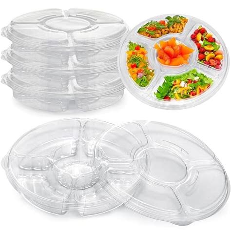 Pack Inch Round Plastic Appetizer Tray With Lid Compartment