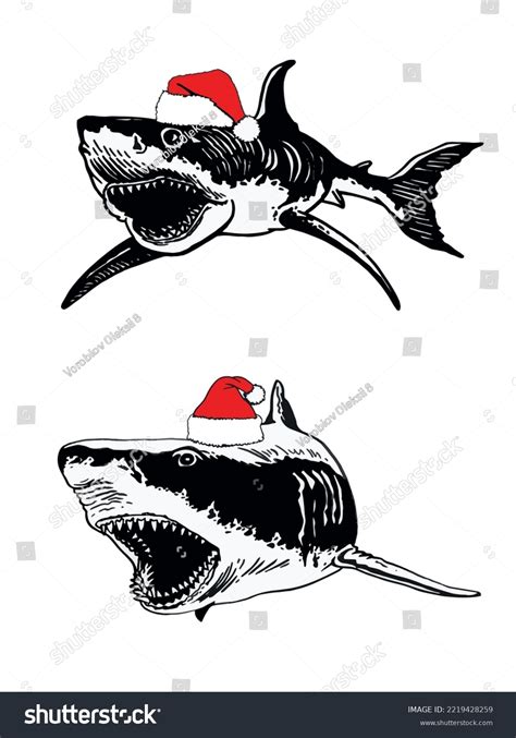 Graphical Set Sharks Santa Claus Hats Stock Vector Royalty Free