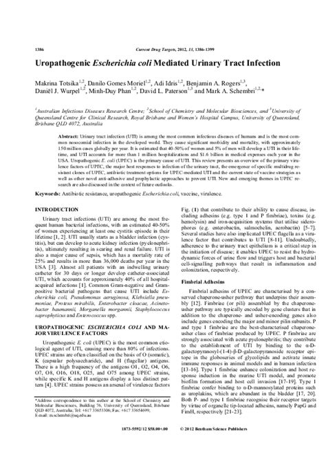 Pdf Uropathogenic Escherichia Coli Mediated Urinary Tract Infection