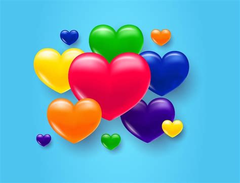 Premium Vector Background With Heart Multicolored Volumetric Hearts