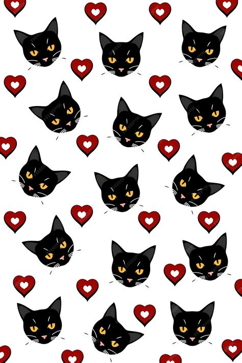 Premium Photo | Cat And Heart Seamless Pattern White Background Wallpaper