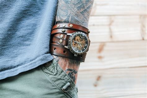 Herren Lederuhr Steampunk Uhr Vintage Armbanduhr Etsy