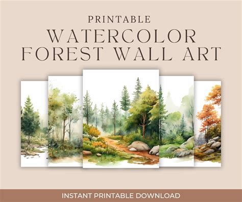 Fall Autumn Forest, Landscape Watercolor Forest Art, Fall Gallery Wall ...