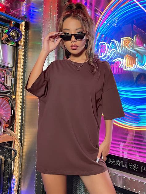 Solid Drop Shoulder Oversized Tee Oversized Tee Womens Tops Tees