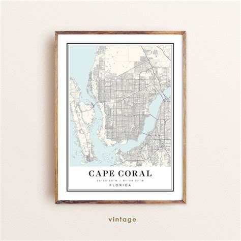 Cape Coral Vintage Map Poster Wall Art City Artwork Print Etsy