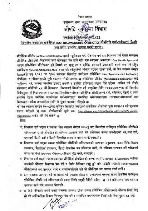 Dda सिफारिस नगरिएका प्रतिजैविक Not Recommended Antibiotics औषधिको